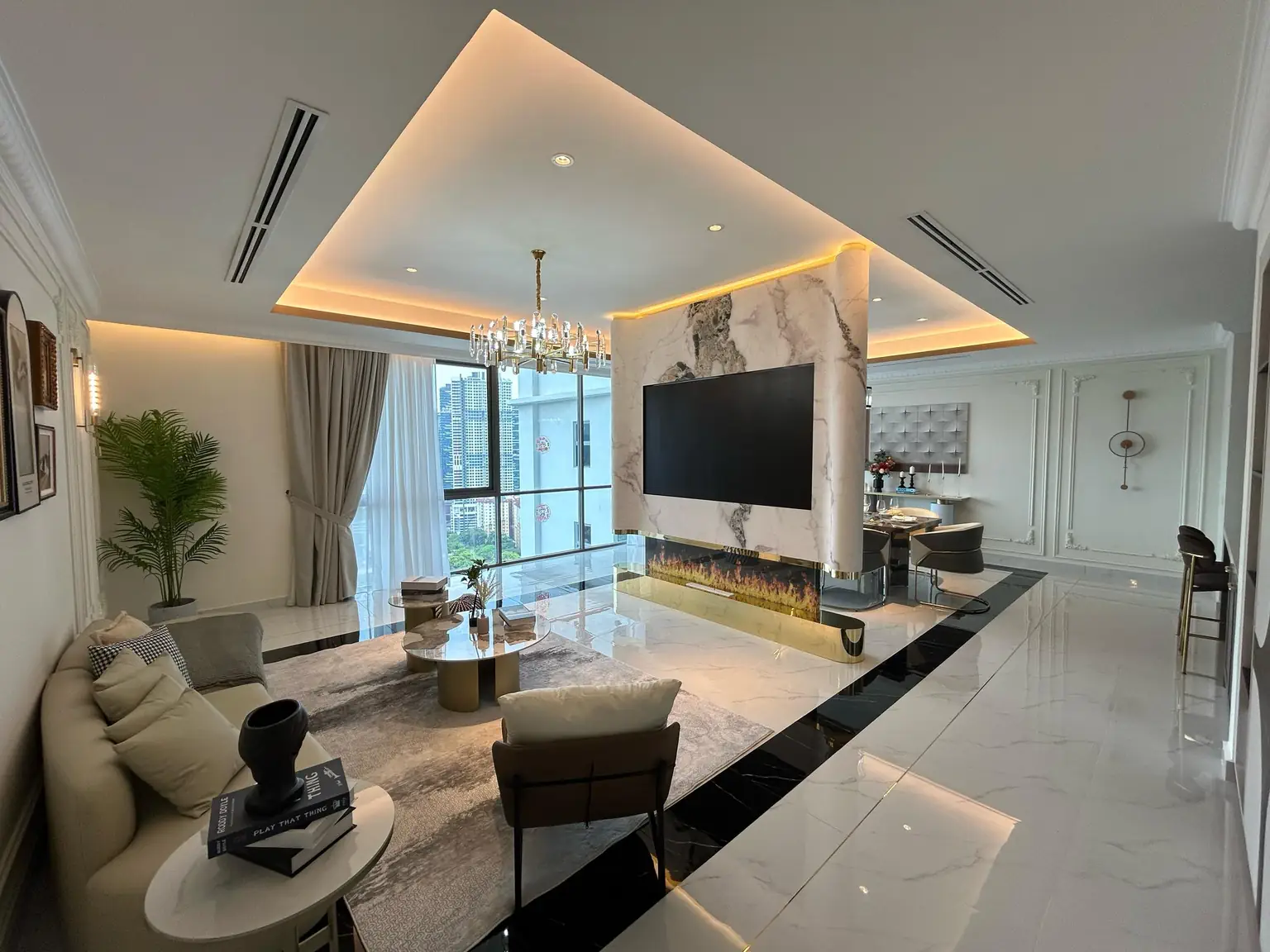 Expansive living and dining quarters at Cappella Embassy